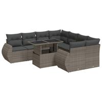 9-delige Loungeset met kussens poly rattan grijs - thumbnail
