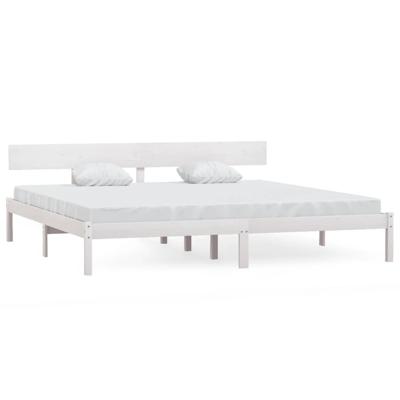 Bedframe massief grenenhout wit 200x200 cm