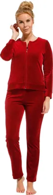 Luxe huispak dames met rits 24/7 - Loungepak - Dark Red - 2 delig pyjamapak