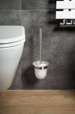 Toiletborstelhouder Sapho X-Steel Hangend 11.5x32.5 cm Geborsteld RVS / Melkglas