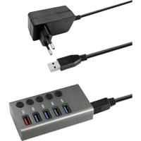 Maxtrack CH10L USB-hub 5 poorten Individueel schakelbaar Zilver-grijs - thumbnail