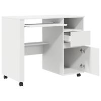 Bureau met Wielen met lade Wit 91 x 50 x 77 cm Bewerkt hout - thumbnail