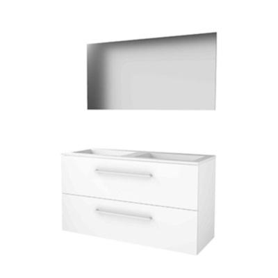 Basic-Line Basic 46 Badkamermeubelset - 120 x 46 cm - Met Grepen - 2 Lades - Acryl Wastafel - Zonder Kraangat - Spiegel - Ice White