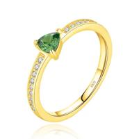 Elenza Zilveren Ring met Groene Driehoekige Steen en Zirkonia, Verguld met 18k Gouden Plating-18mm - thumbnail