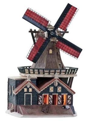 Dickensville Molen de Rat met draaiende wieken IJlst 28 cm led