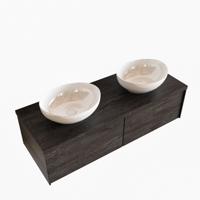 Badkamermeubel BWS Madrid Dark Brown 120 cm met Topblad en Keramische Waskom Dubbel (2 lades, 0 kraangaten) - thumbnail