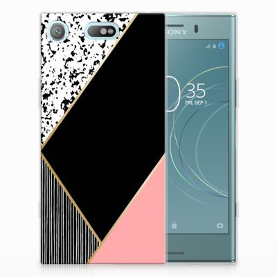 Sony Xperia XZ1 Compact TPU Hoesje Zwart Roze Vormen Sony Xperia XZ1 Compact TPU Hoesje Zwart Roze Vormen