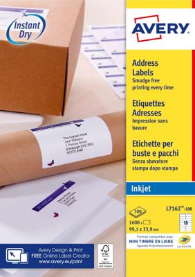 Etiket avery j8162-100 99.1x33.9mm wit 1600st