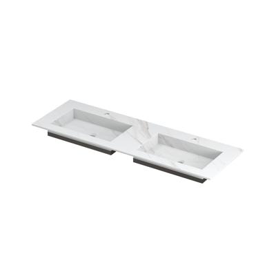 INK Post Wastafel Keramische Slab Envelop Bak Dubbel 2 Kraangaten - 1400x450x10 mm - Calacatta Mat