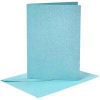 Creativ Company Kaarten en enveloppen, afmeting kaart 10,5x15 cm, afmeting envelop 11,5x16,5 cm, parelmoer, 120+210 gr, blauw, 4 set/ 1 doos - thumbnail