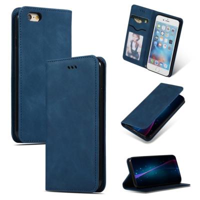 Retro huid voelen Business magnetische horizontale Flip lederen case voor iPhone 6S & 6 (marineblauw)