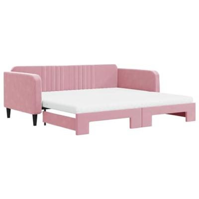 Slaapbank onderschuifbed en matrassen 100x200 cm fluweel roze