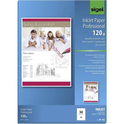 Sigel Inkjet Paper Professional IP182 Inkjet printpapier DIN A4 120 g/m² 50 vellen Helderwit Sigel Inkjet Paper Professional IP182 Inkjet printpapier DIN A4 120 g/m² 50 vellen Helderwit