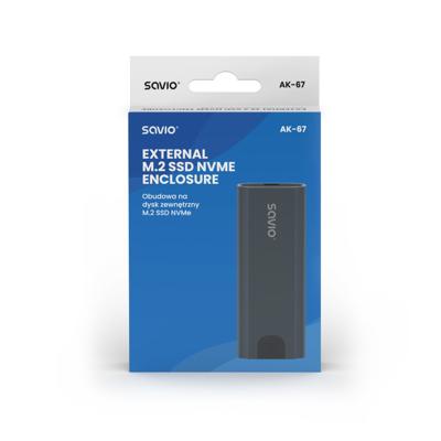 Savio M.2 SSD NVMe externe schijfbehuizing, USB-C 3.1, AK-67, grijs - thumbnail