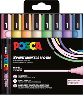 Uni POSCA paintmarker PC-5M, 1,8 - 2,5 mm, etui van 8 stuks in pastelkleuren Uni POSCA paintmarker PC-5M, 1,8 - 2,5 mm, etui van 8 stuks in pastelkleuren