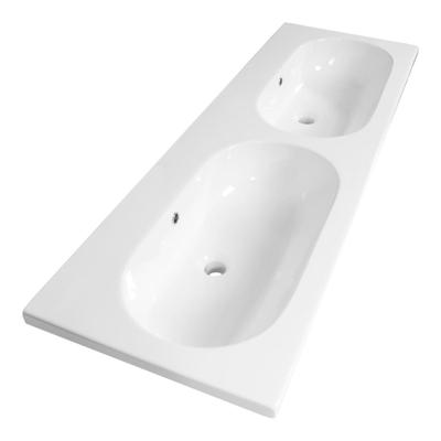Brauer Moon Wastafel - 140 cm - met 2 Spoelbakken en 0 Kraangaten - Keramiek Hoogglans Wit