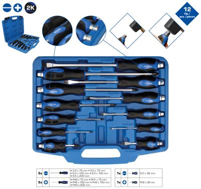 Brilliant Tools BT034012 Schroevendraaierset 12-delig Plat, Kruiskop Phillips