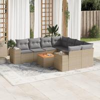 9-delige Loungeset met kussens poly rattan beige - thumbnail