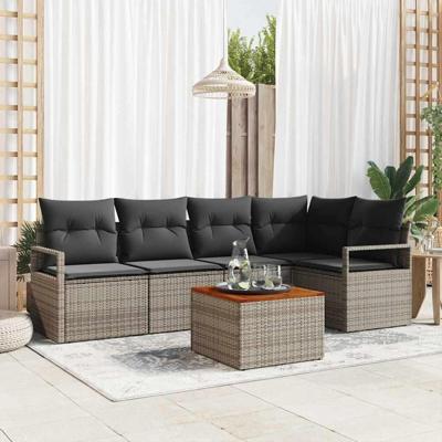 Tuinbankenset met opslag 6 pcs Grijs poly rattan