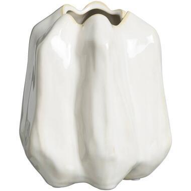 Vaas Fleurie - off-white - stoneware - 16,5x14,5x16,2 cm - Leen Bakker