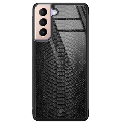 Samsung Galaxy S21 Plus glazen hardcase - Black croco Samsung Galaxy S21 Plus glazen hardcase - Black croco