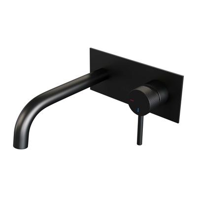 Black Carving inbouw wastafelmengkraan met gebogen uitloop en afdekplaat model A1 mat zwart