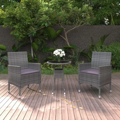 3-delige Tuinset poly rattan grijs