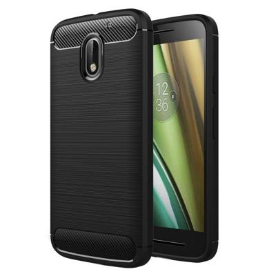 Voor Motorola Moto E3 geborsteld textuur koolstofvezel TPU beschermende Case(Black)