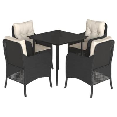 5-delige Tuinset met kussens poly rattan zwart