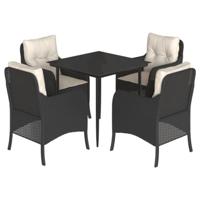 5-delige Tuinset met kussens poly rattan zwart - thumbnail