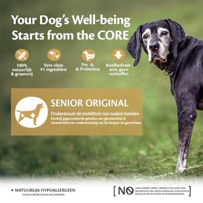 Wellness CORE Senior Original, kalkoen & kip, 10kg, hondenbrokken voor oudere honden (7+ jaar), natuurlijk & graanvrij droog hondenvoer, zonder toegevoegde suikers