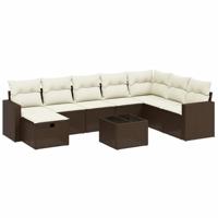 9-delige Loungeset met kussens poly rattan bruin - thumbnail