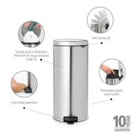 Brabantia Newicon Pedaalemmer 30L Mat Staal - thumbnail