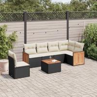 7-delige Loungeset met kussens poly rattan zwart - thumbnail
