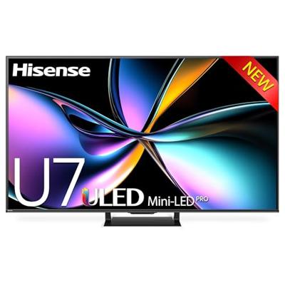 Hisense 65U7Q TV 65 inch, 4K mini led ULED, Smart TV, Hi-View AI Engine, 144Hz Game Mode Pro, FreeSync Premium, ingebouwde subwoofer, Dolby Vision IQ Atmos, Airplay, spraakherkenning [2025]
