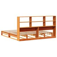 Bed met boekenkast zonder matras hout wasbruin 200x200 cm - thumbnail