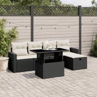 6-delige Loungeset met kussens poly rattan zwart - thumbnail