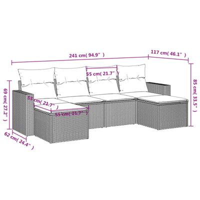 7-delige Loungeset met kussens poly rattan grijs - thumbnail