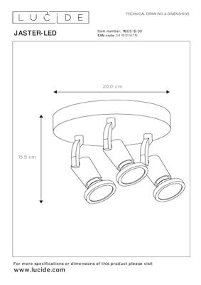 Lucide JASTER-LED - Plafondspot - Ø 20 cm - LED - GU10 - 3x5W 2700K - Zwart