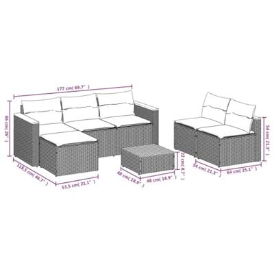 5-delige Loungeset met kussens poly rattan acacia zwart