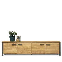 TV dressoir (210cm - 4 deuren) Steelwood - Seasoned Brown/Metaal Zwart - thumbnail