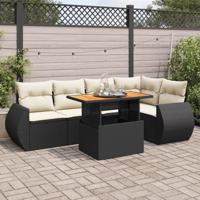 6-delige Loungeset met kussens poly rattan zwart - thumbnail
