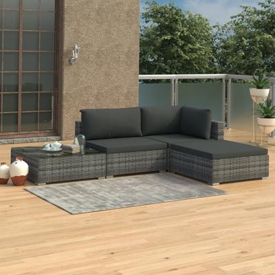 4-delige Loungeset met kussens poly rattan grijs