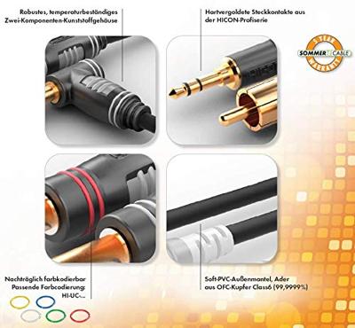 Sommer Cable HBA-3SC2-0600 Jackplug / Cinch Audio Aansluitkabel [2x Cinch-stekker - 1x Jackplug male 3,5 mm] 6.00 m Zwart
