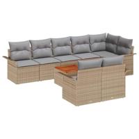Tuinbankenset met kussen 9 pcs Beige poly rattan - thumbnail