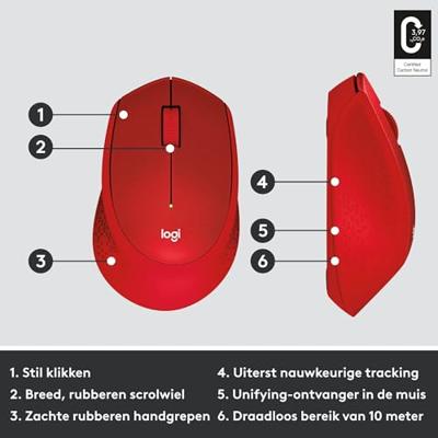 Logitech Mouse M330 Silent Plus Rood Draadloze Muis Logitech Mouse M330 Silent Plus Rood Draadloze Muis