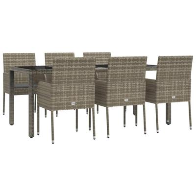 7-delige Tuinset met kussens poly rattan grijs