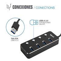iggual - Hub type A 4 poorten - Inclusief vier USB 3.1 4 knoppen tot 5 Gbps - Compatibel met Mac OS, Windows, Linux - thumbnail