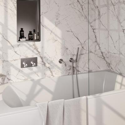 Brauer Brushed Edition Thermostatische Inbouw Badkraan Drukknoppen - Uitloop - Staaf - Doucheslang - Wandaansluitbocht - Handdouche - Rvs Geborsteld Pvd