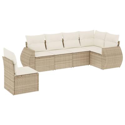 7-delige Loungeset met kussens poly rattan beige